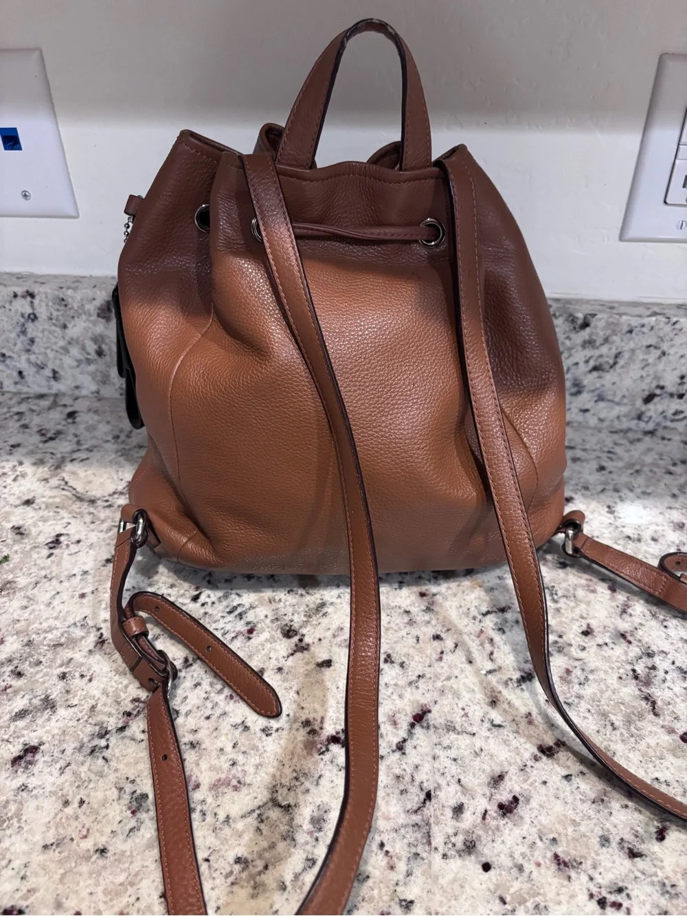 Coach Brown Pebbled Leather Drawstring Backpack